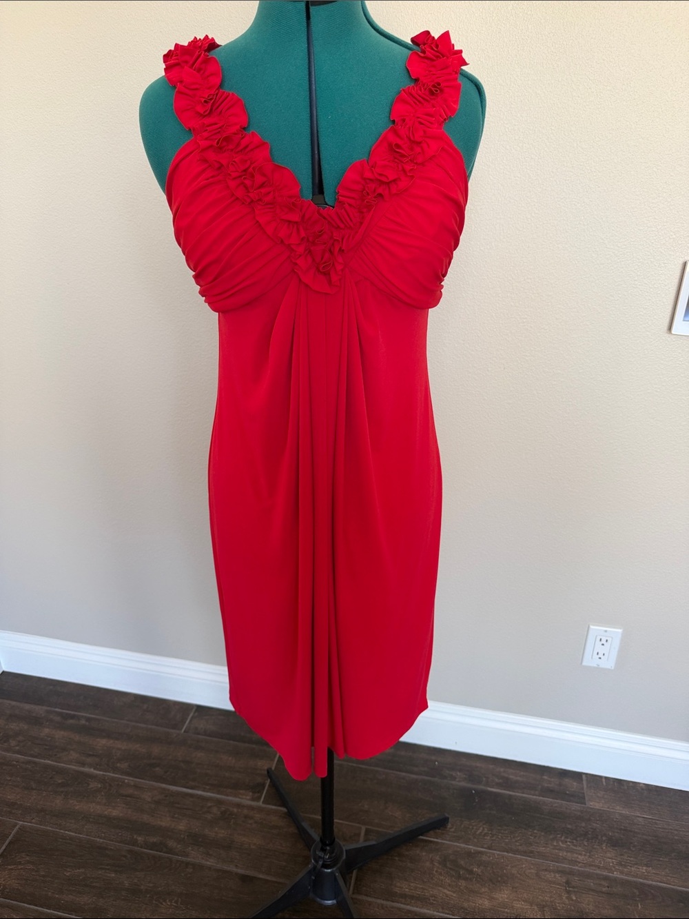 Maggy London Red Ruffle-Trim Midi Dress